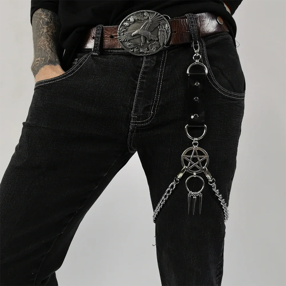 

Ремень с заклепками унисекс, Готическая цепочка для брюк в стиле панк, панк, пентаграмма, шипы, рок, хип-хоп, аксессуары из искусственной кожи