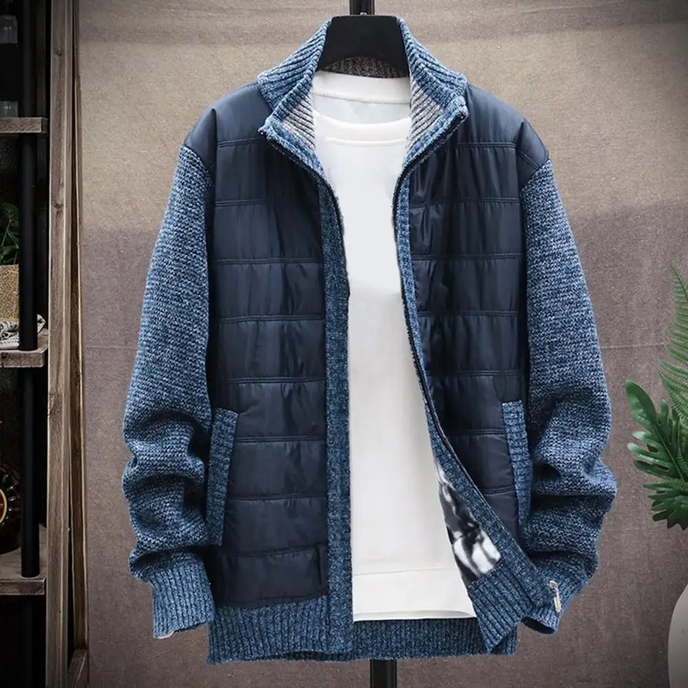 

Men Autumn Winter Jacket Coat Stand Collar Long Sleeve Men Coat Zipper Placket Casual Solid Color Men Sweater Coat