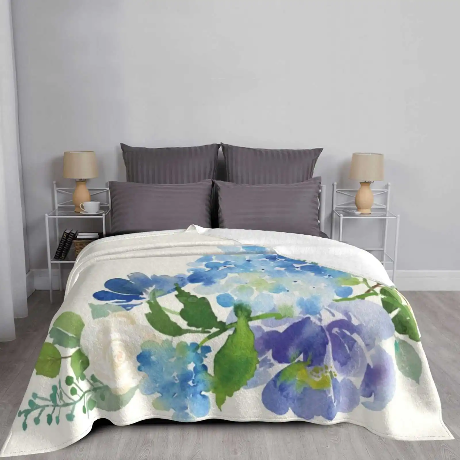 Синяя акварель Лидер продаж высокое качество теплое фланелевое одеяло с принтом