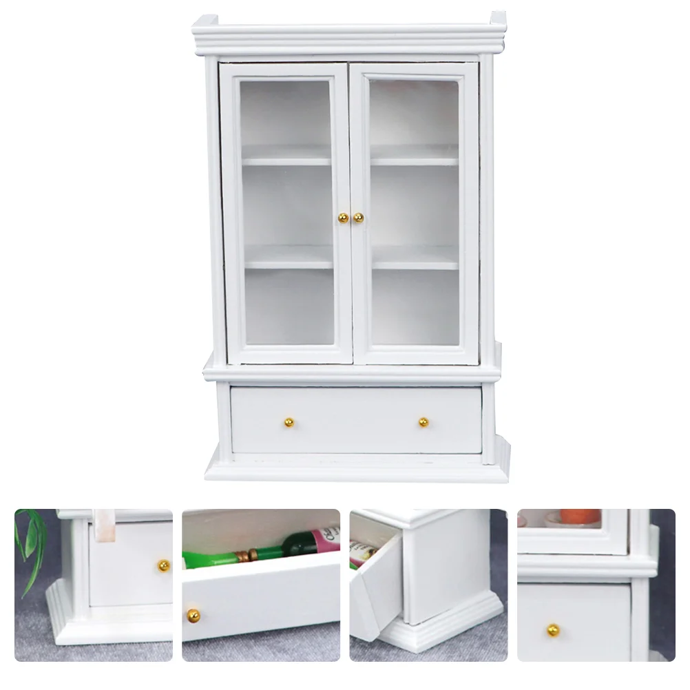 

Домашние украшения, домашний миниатюрный шкаф с двумя дверцами, мебельная модель, Деревянные белые Миниатюрные микро-сцены