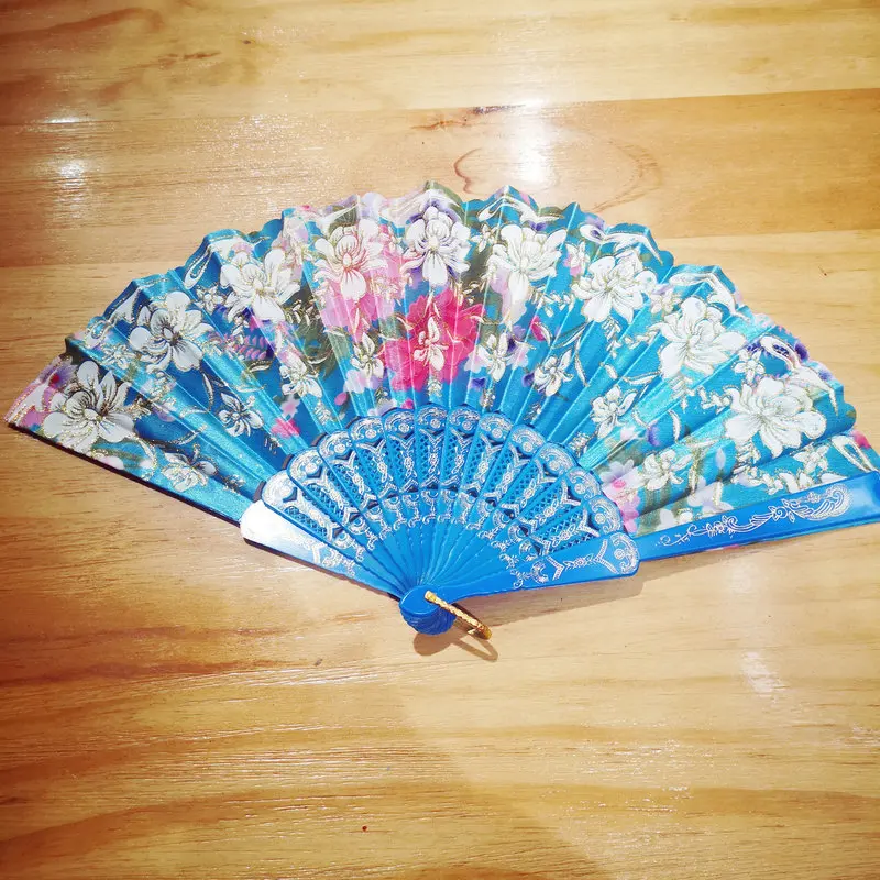 Восточная эстетика королевский синий танцевальный веер Золотая стена складной в