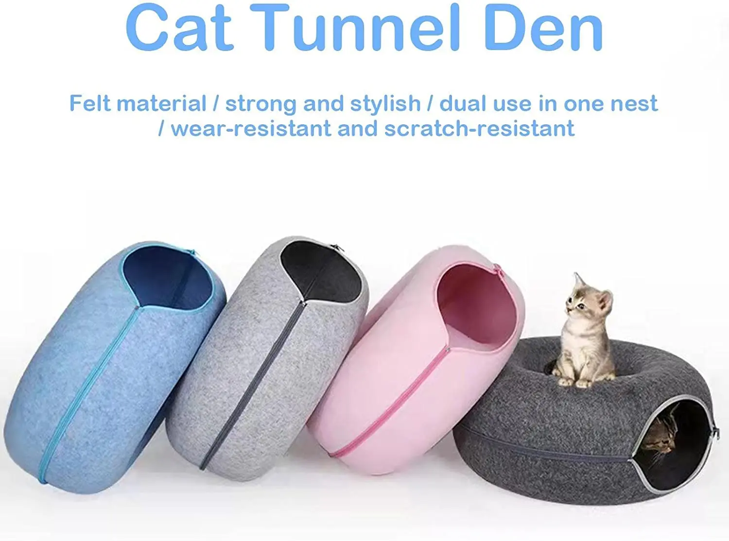 

Cat tunnel bed Removable Nest Felt cat donut Tunnel Available nest Semi-Closed Washable Detachable Beds for All Dogs Cats