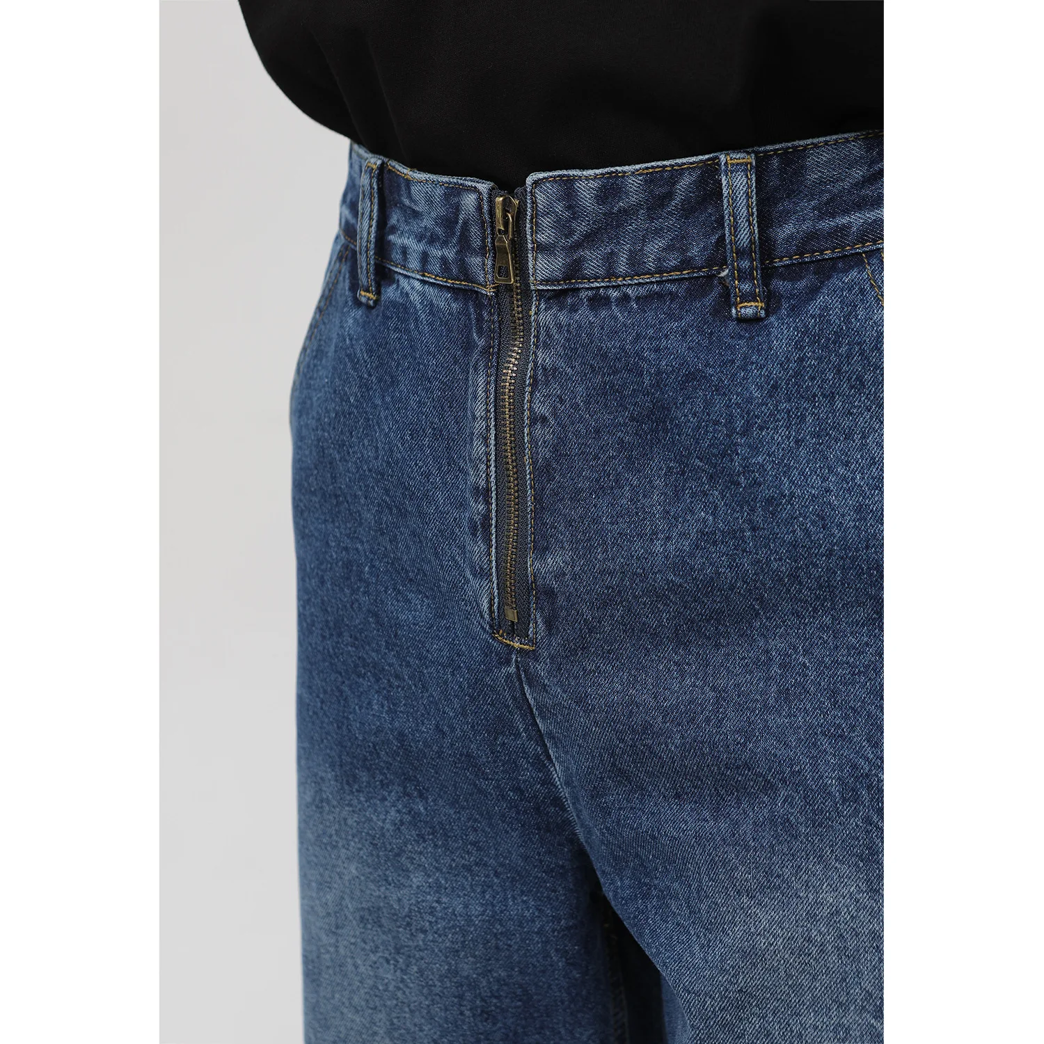 Four Seasons Men's Korean Style Personality Straight Zipper Design Jeans Men's Wide Leg Pants Fashion Streetwear Ins Hot Sale