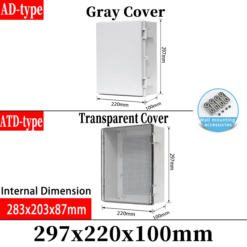 

IP66 Водонепроницаемый серый/прозрачный корпус, водонепроницаемый бак, АБС-пластик, уличный шарнирный чехол для электронных инструментов, водонепроницаемый пластик