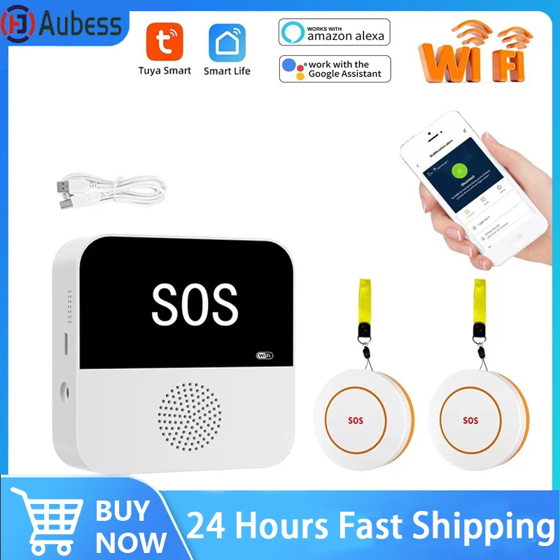 

Wireless WiFi Elderly Caregiver Pager SOS Call Button Emergency SOS Medical Alert System For Seniors Patients Elderly At Home