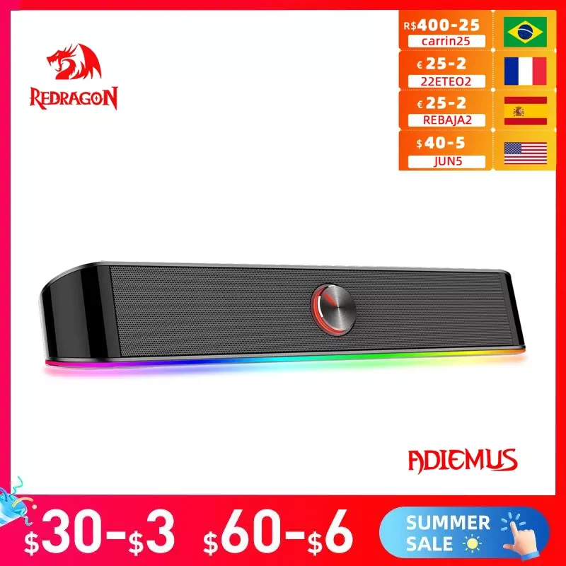 

Redragon GS560 Adiemus aux 3.5mm stereo surround music smart RGB speakers column sound bar for computer PC notebook loudspeakers