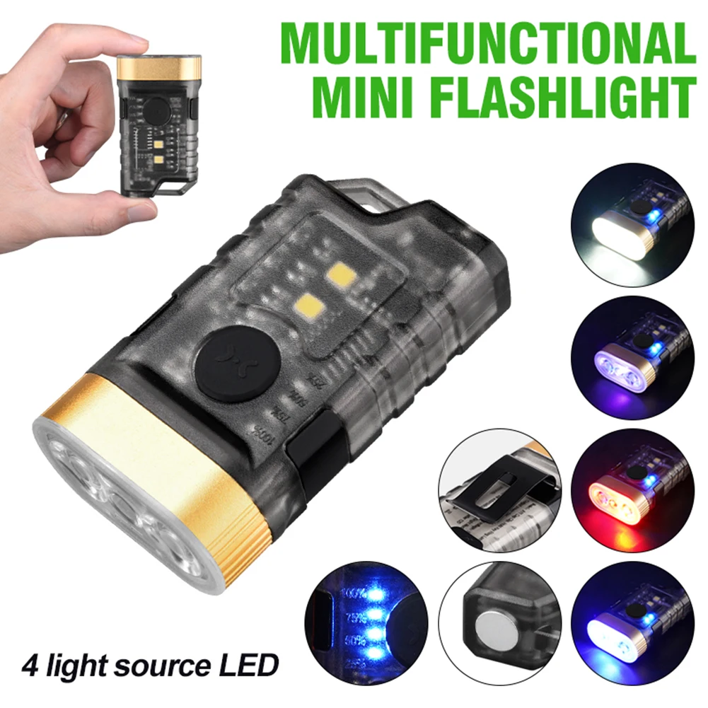 

Mini Portable Key Light LED Flashlight TYPE C Rechargeable Camping Hiking Lantern High Power Luminous Flash Light Pocket Torch