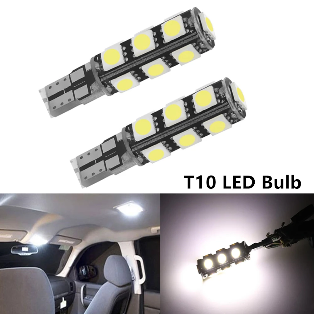 

2PCS T10 Led Canbus Car Interior Bulb 168 194 5050 13SMD Auto LED Signal Wedge Side Lamp Reading Clearance Light Bulb 12V White