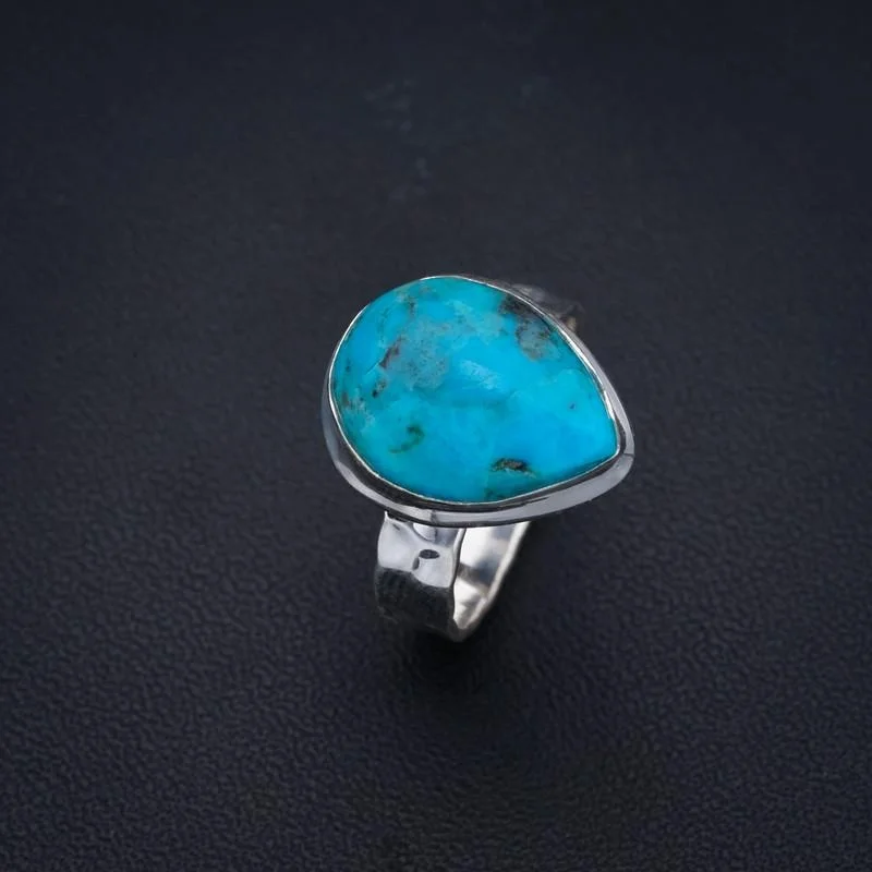 

StarGems Turquoise Hammered Handmade 925 Sterling Silver Ring 7 F2353