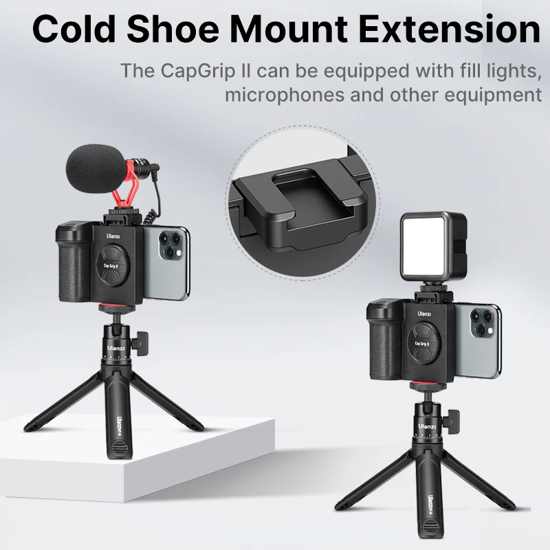 ULANZI CG01 CapGrip II Wireless Bluetooth Smartphone Selfie Handle Grip Photo Stablizer Holder with Cold Shoe 1/4 '' for Phone