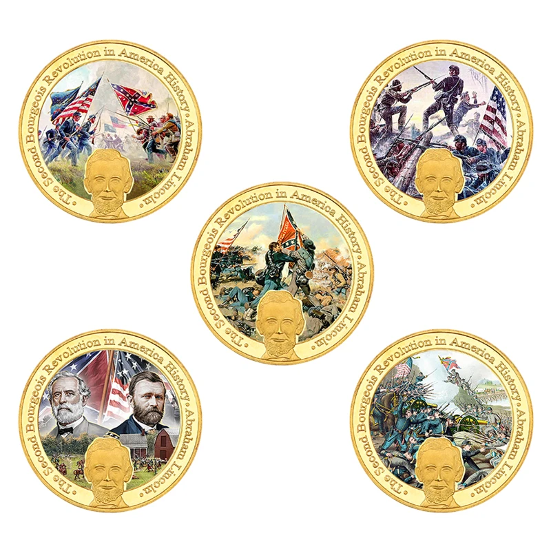 

American Civil War Gold Plated Collectible Coins Set Military Souvenir Coin Holder Army Challenge Coins Medal Gift Home Decor