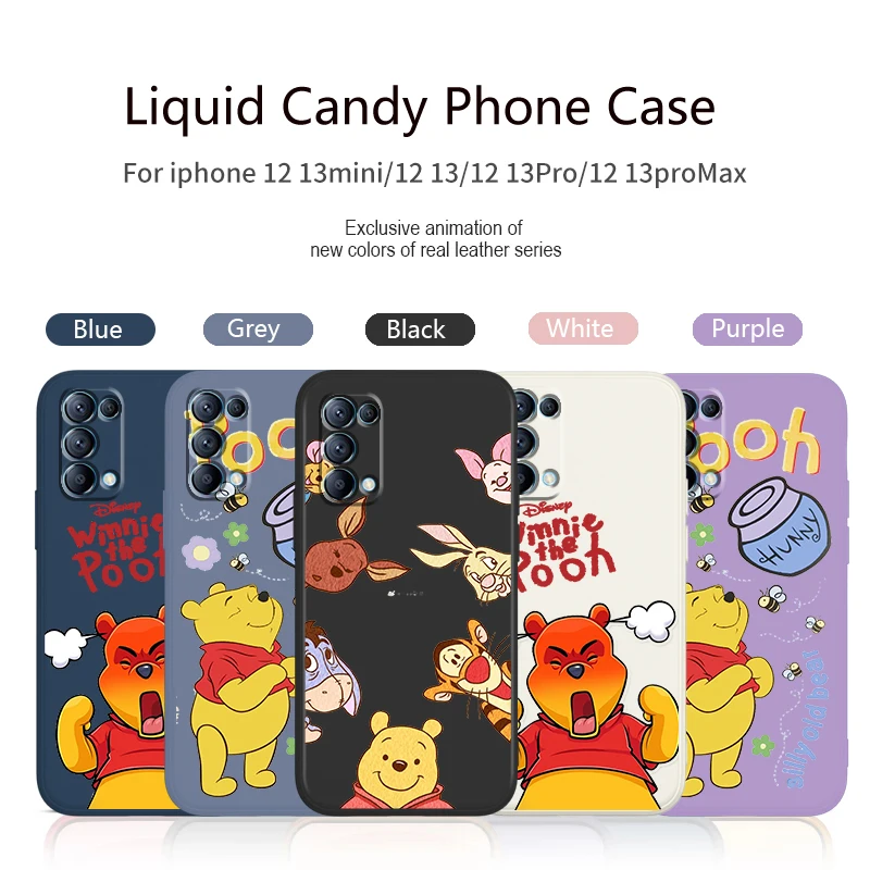 

Disney Winnie the Pooh Cute Phone Case For OPPO Find X5 X3 X2 neo Pro Lite A5 A9 2020 A53S 4G 5G Liquid Rope Candy Color Cover