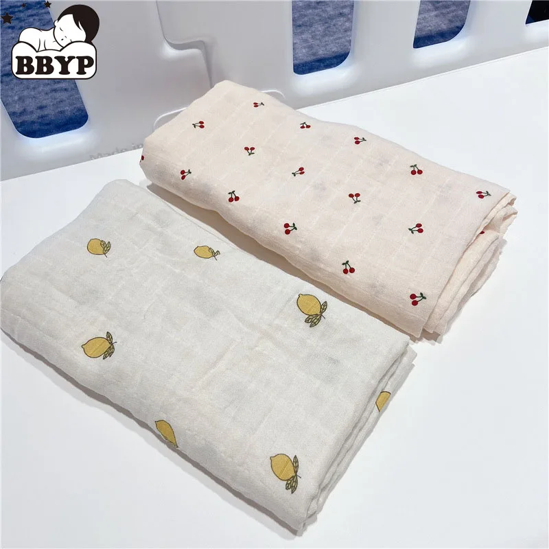 

Baby Muslin Receiving Blanket 2-4 layers Gauze Cotton Swaddle Wrap Lion Print Sleeping Bag Infant Stroller Cover 120cm