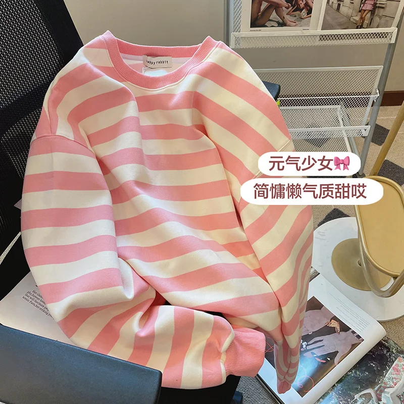 

korean hoodies women harajuku pink stripe thin Sweatshirt Long Sleeve oversized hoodie young kawaii Streetwear y2k Tops clothes