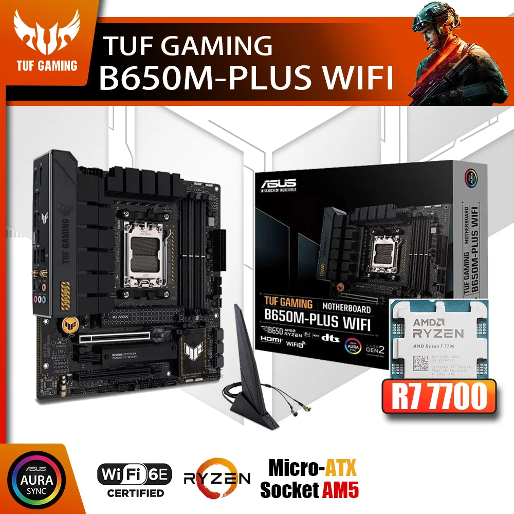 

New Kit ASUS TUF GAMING B650M-PLUS WIFI With AMD Ryzen 7 7700 CPU Processor DDR5 Memory Motherboard AM5 RGB Combo mATX