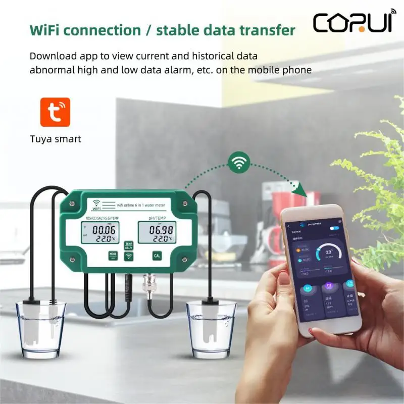 

Умный Измеритель Качества Воды CORUI Tuya UK US EU, PH TDS EC, минерализация S.g. Temp WIFI APP аквариумный тестер ATC Монитор онлайн