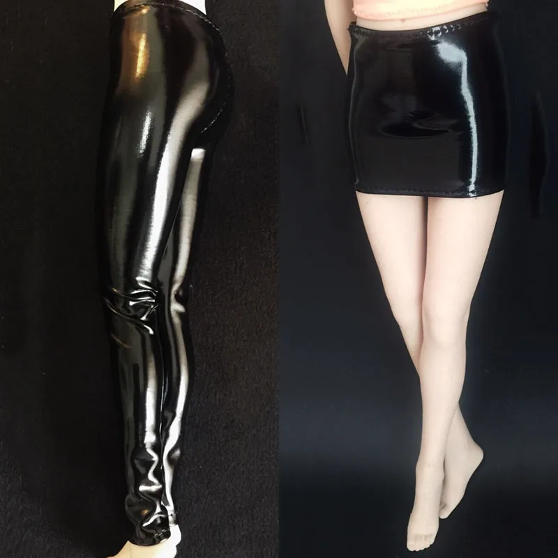 

1/6 Scale Female Soldier Black Bright Stretch Short Leather Skirt Elasticity Pants Model for 12 Inches Moveable Figures Body Toy