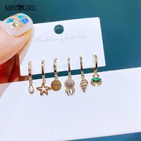 sipengjel fashion cubic zircon crystal ocean series dangle earrings set for women luxury korean drop earrings party jewelry