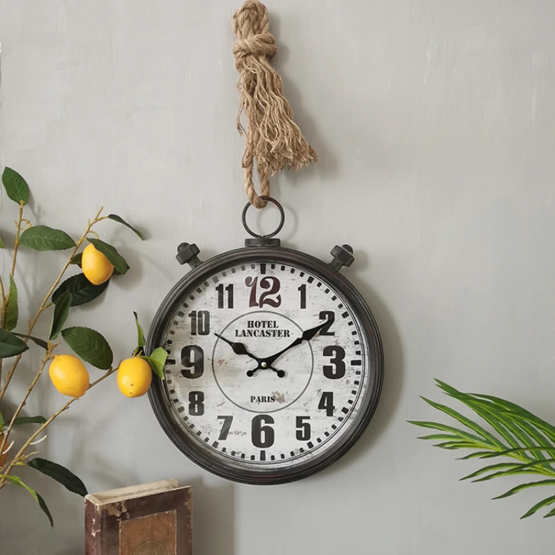 

Large Wall Rustic Clock Decorative Lightweight Rope Hang Modern Wall Clock Silent Non-Ticking Dial Easy-to-Read Battery Operated