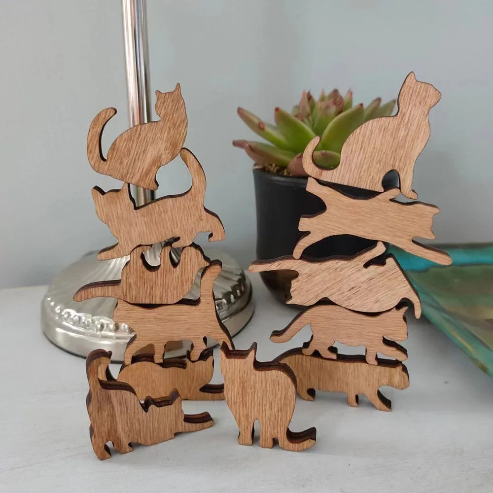 

12Pcs Cats Pattern Wooden Crafts Scrapbook DIY For Wood Slices Ornaments Handmade Home Decoration Accessories