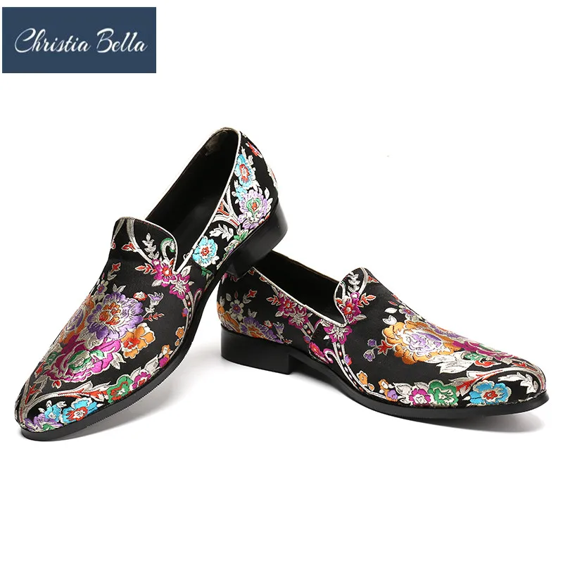 

Christia Bella New Colorful Flowers Printing Men Loafers Wedding Party Men Shoes Smoking Slippers Fashion Slip on Men's Flats