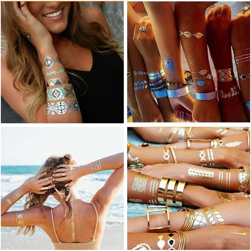 Новый боди арт поддельные ожерелья браслеты Временные татуировки металлические