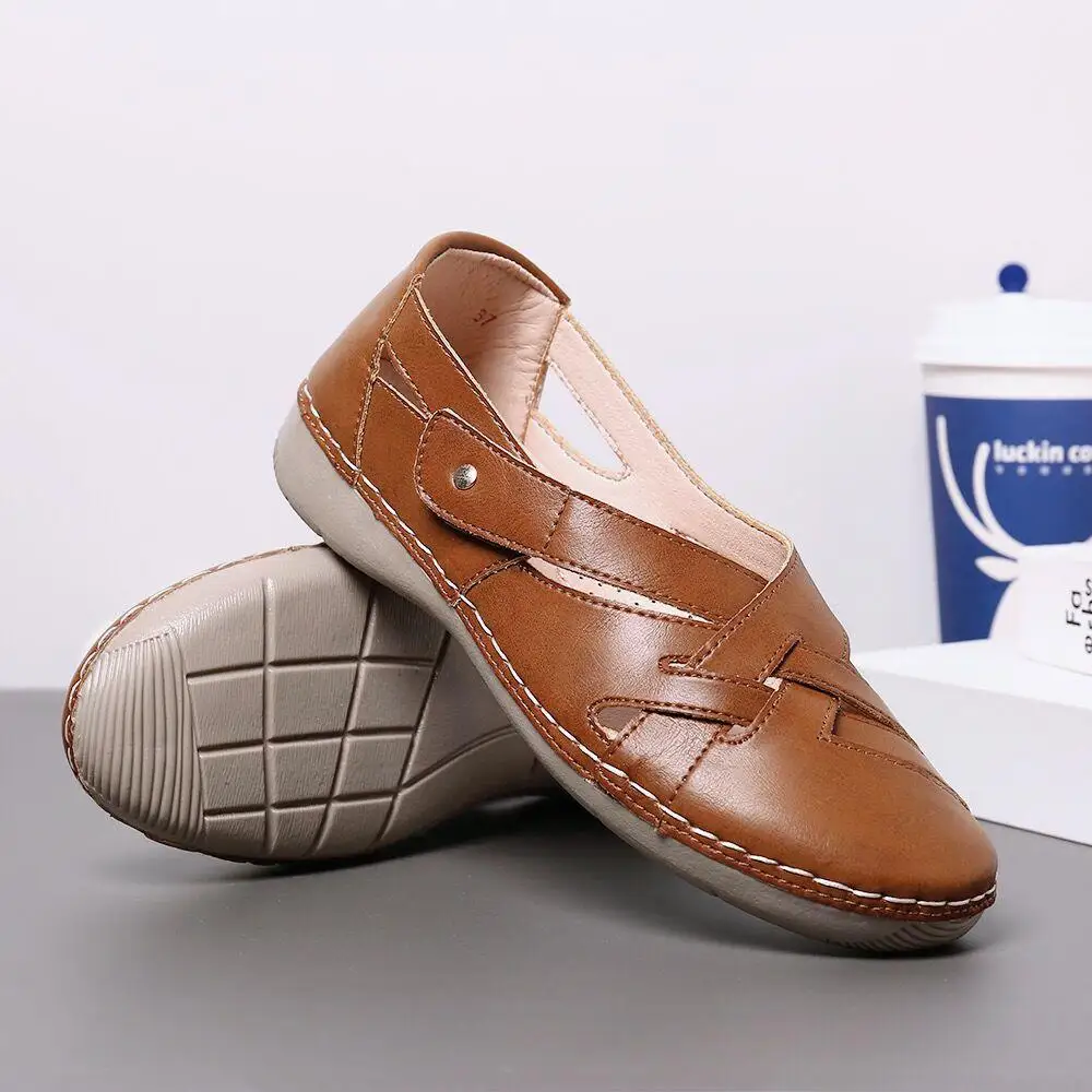 

2022 New Women Casual Loafers PU Leather Braided Stitching Hook Loop Flats Shoes Fashion Closed Toe Ladies Driving Loafers