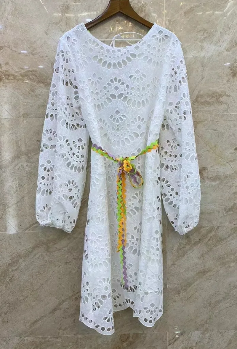 

Женское ажурное платье с вышивкой, Новое Стильное привлекательное Сетчатое платье из тюля с разноцветным поясом, повседневное Клубное платье с длинным рукавом, весна-лето 2023