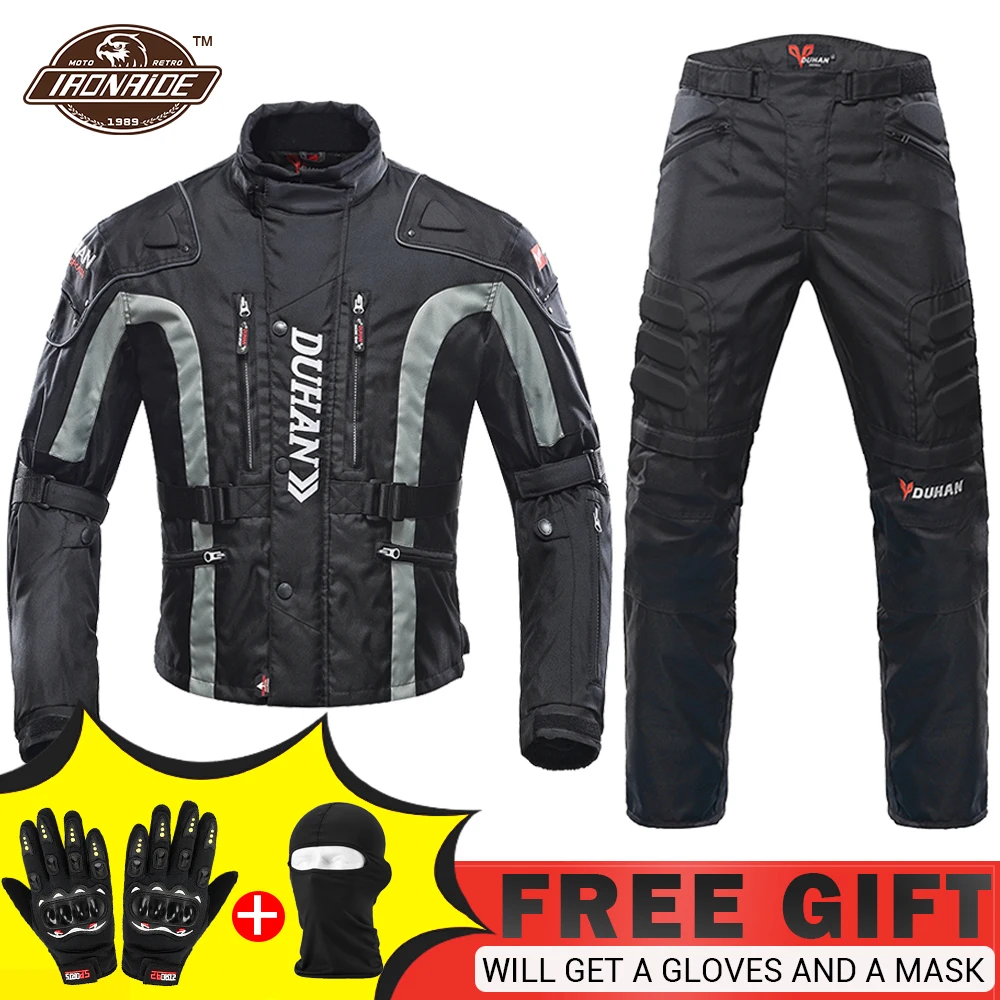 DUHAN Winter Motorcycle Jacket +Pants Wear-resistant motocross suit windproof Moto Protector Touring Clothing