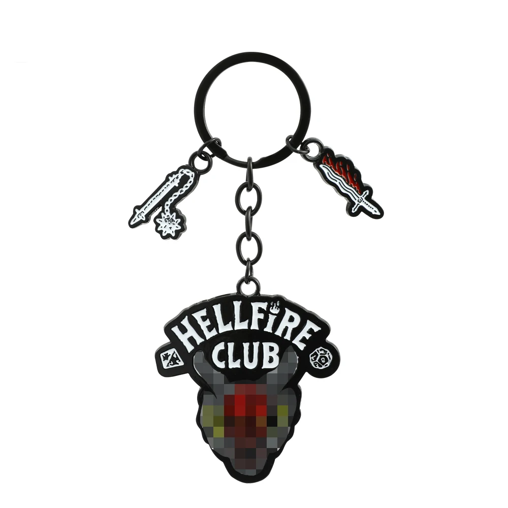 Hellfire Club Keychain Stranger Things 4 Eddie Munson Jewelry Women Men Trinket Key Holder Bag Charm Accessories Aesthetic