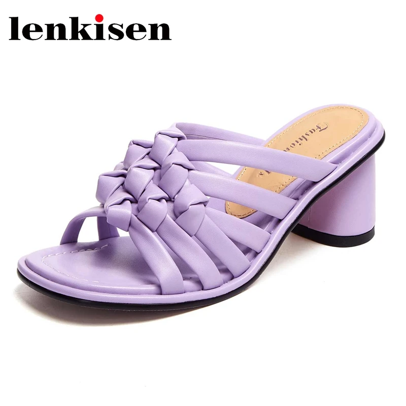 

Lenkisen Microfiber Peep Toe High Heel Mules Knotted Decoration Beauty Lady Streetwear Fashion Cozy Summer New Women Sandals L61