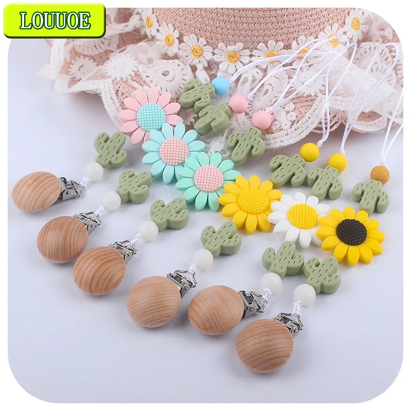 

Буковый держатель для прорезывателя, Буковый зажим для зубов, Подсолнух, силиконовая бусина, цепочка-пустышка, зажим для пустышки, детская и...