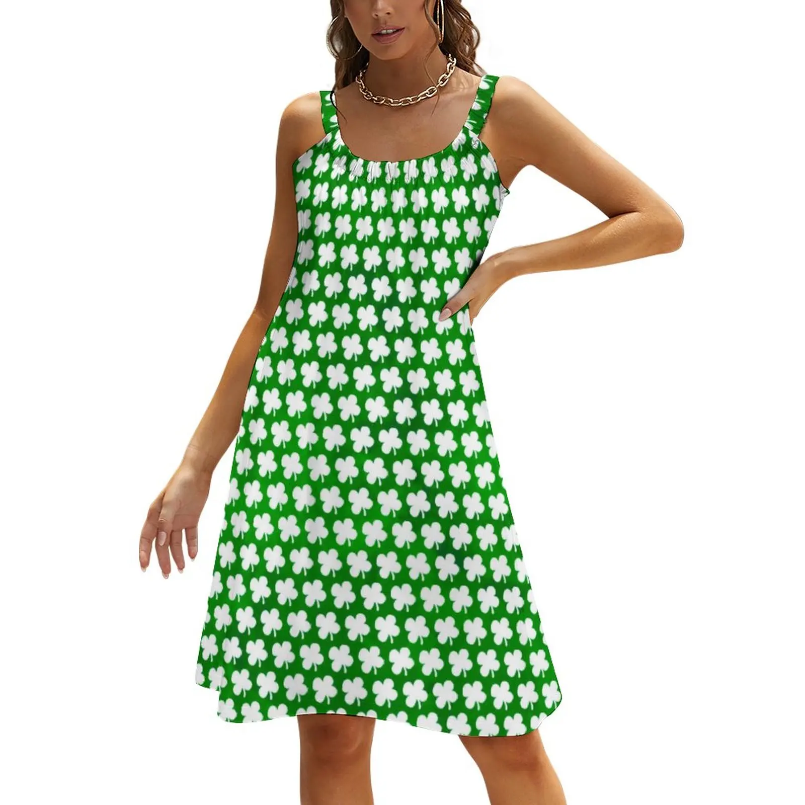 

St Patricks Day Dress Four Leaf Lucky Shamrock Casual Dresses Strap Night Club A Line Sundress Women Pattern Oversized Clothes