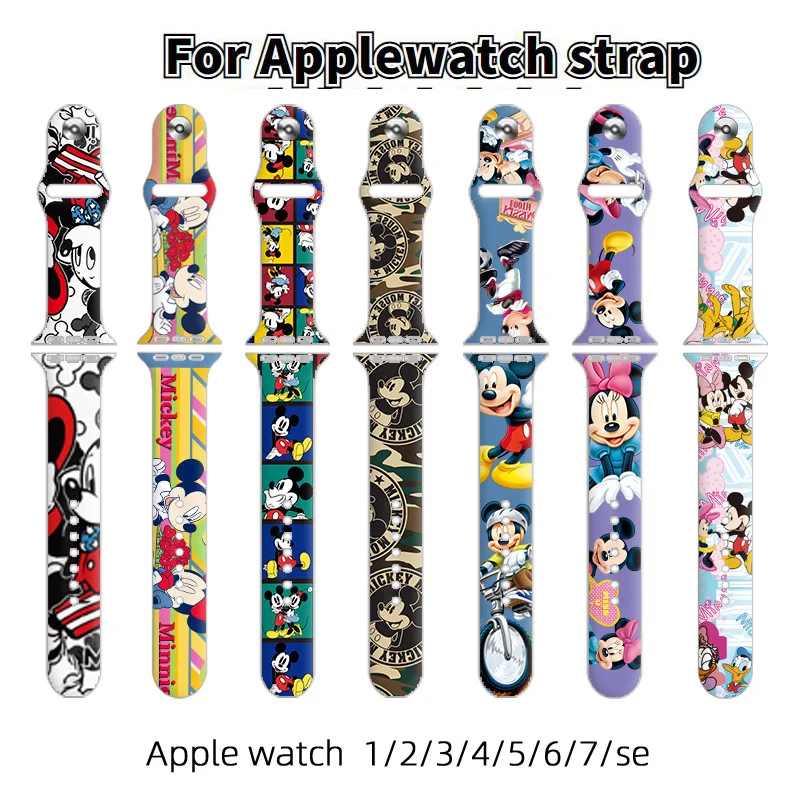

For Apple Watch Strap Disney Mickey Minnie Figures Print Silicone for IWatch Replacement Watch Band 38-45mm Gifts