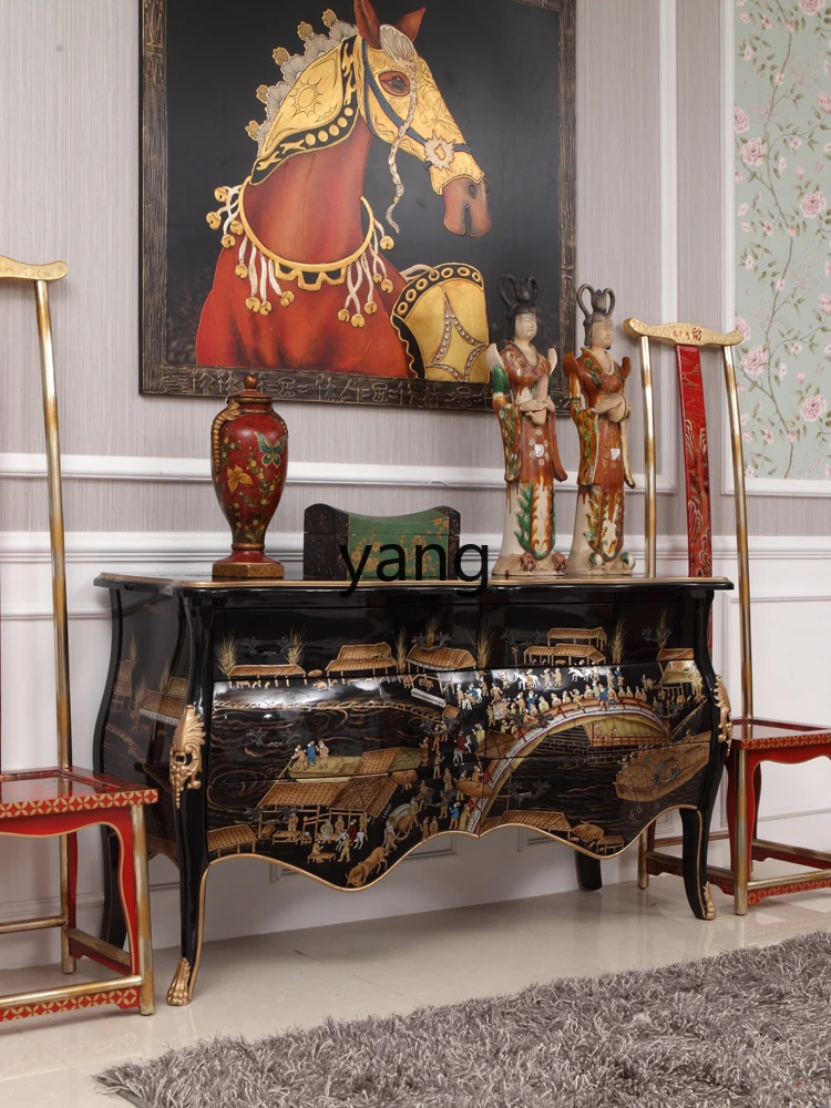 XYY окрашенная золотой фольгой Qingming Shanghe картина из цельного дерева прихожая