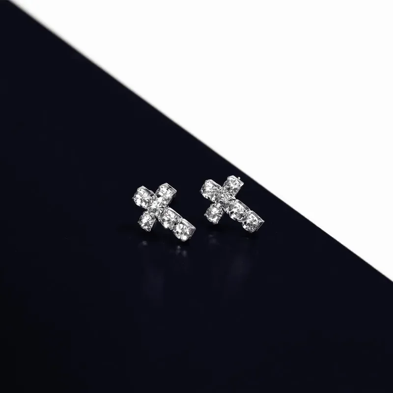 Маленькие серьги-крестики для женщин сверкающие простые серьги со стразами