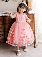 floral girls party dress tulle flowers birthday dress ball gown beading lace kids flower girl dress