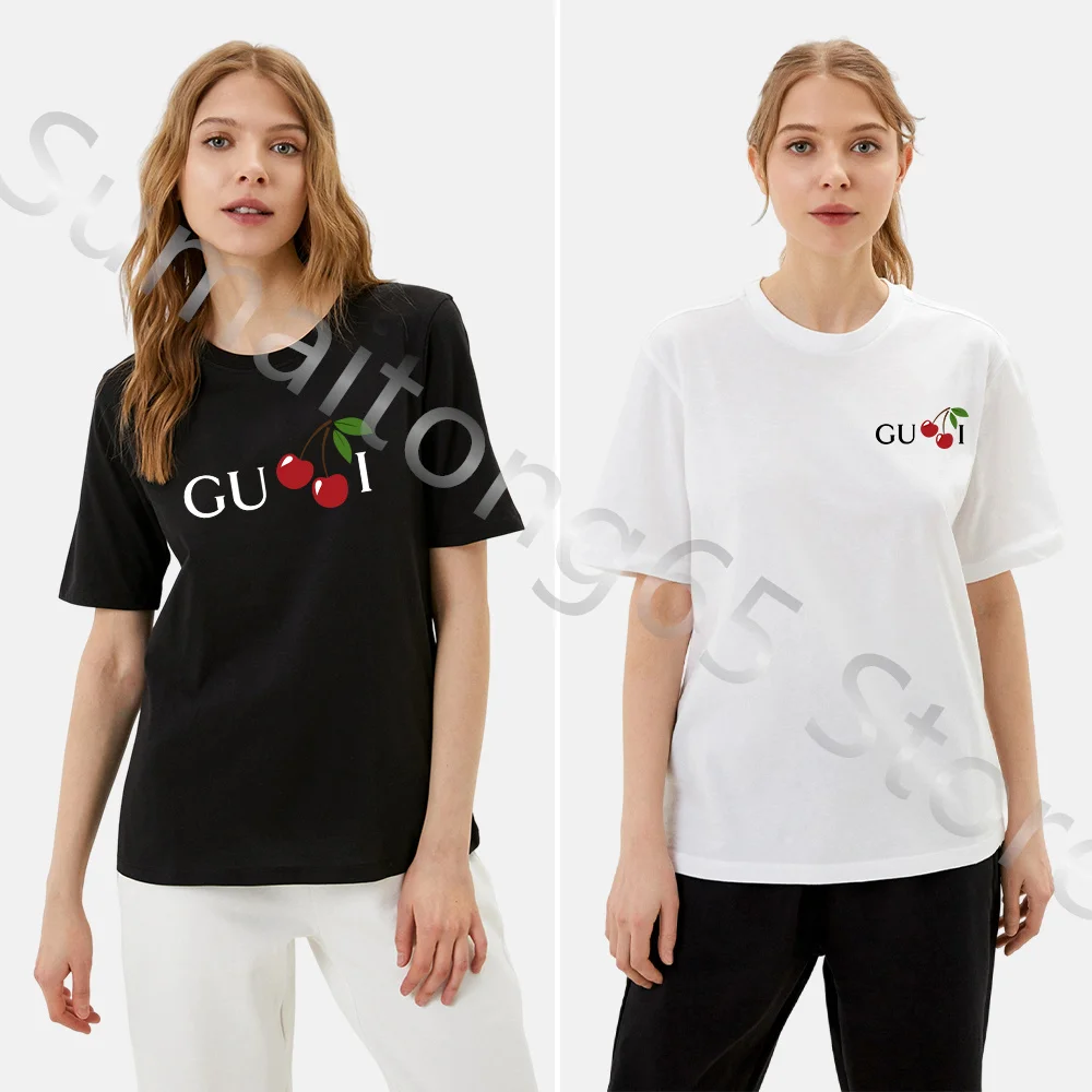 

Женская футболка с круглым вырезом, коротким рукавом и принтом вишни