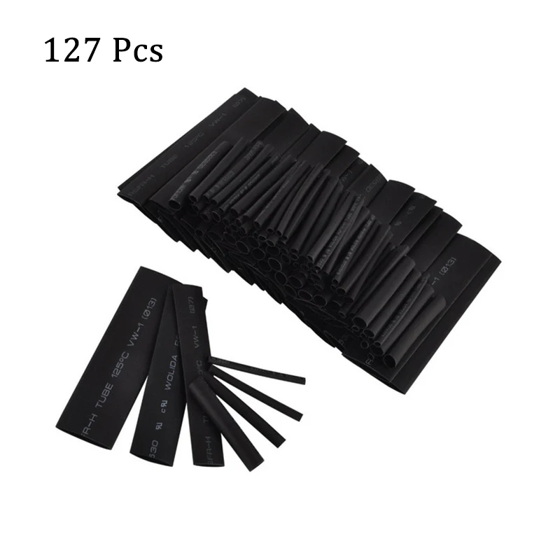 

127 Pcs Heat Shrink Sleeving Tube Assortment Kit Electrical Connection Electrical Wire Wrap Cable Waterproof Shrinkage 2:1 Black