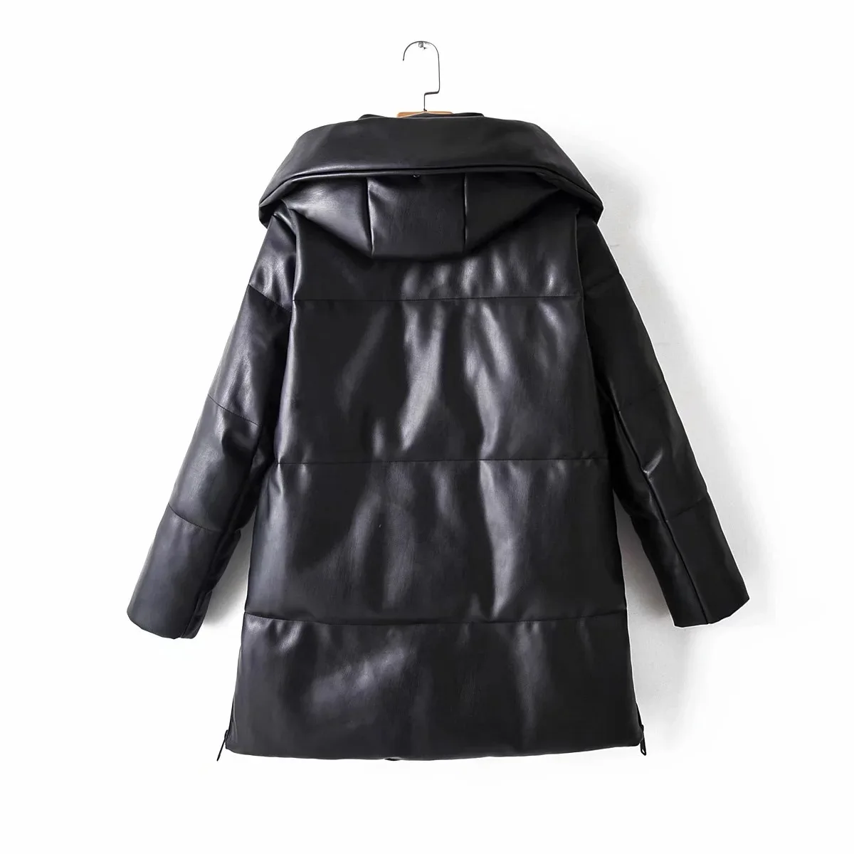 Winter New Long Sleeve Zipper Coat Fashion Long Sleeve Hooded Leather Women's Top