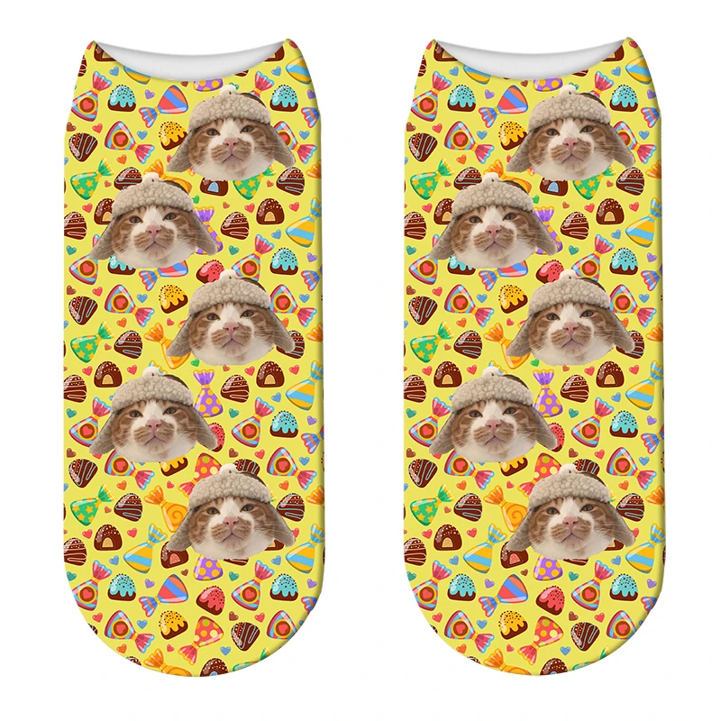3D Cute Candy Customized Friends Face Printed Short Socks for Men Women Fashion Funny Socks DIY Design Socks Drop Shipping