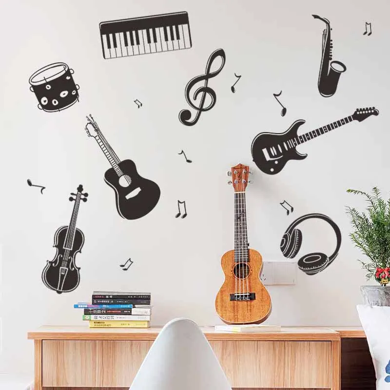

Guitar piano notation music classroom bedroom head of bed porch home PVC wall decoration DIY wall stickers decorations for room
