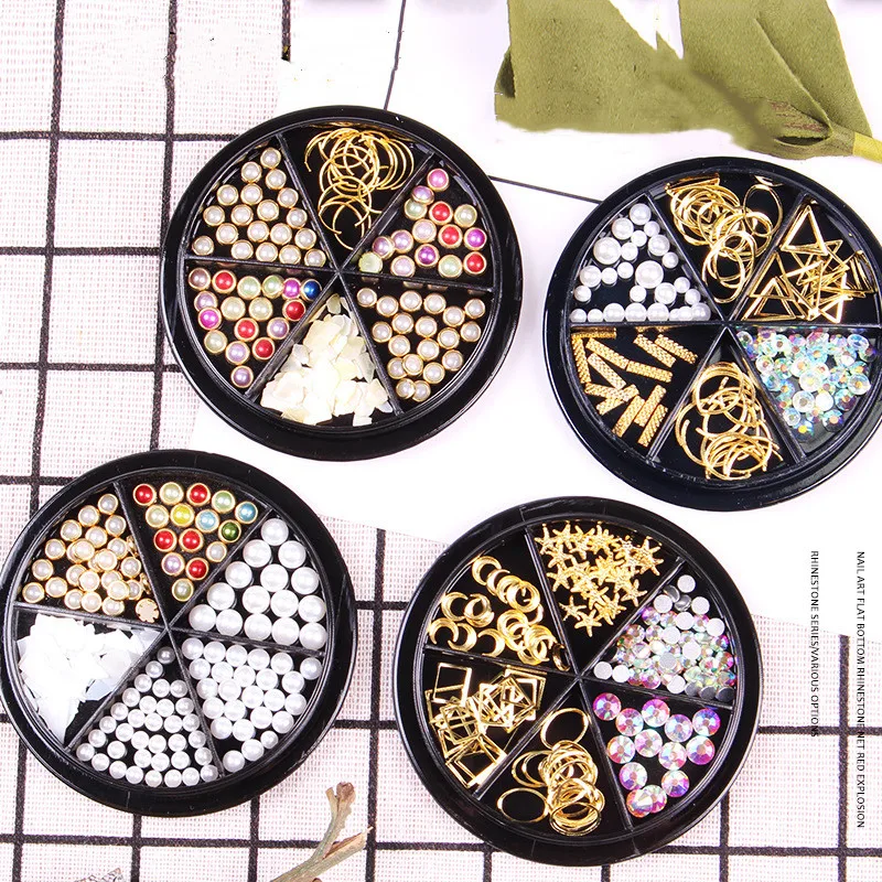 

Nail accessories metal rivets Rhinestone Pearl three-dimensional butterfly copper sequins 6 grid mixed