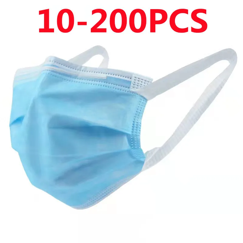 

50/100/200pcs Disposable Masks Dustproof Face Mask With Elastic Earloop Fashion Blue Mask For Halloween Cosplay masque Для Лица