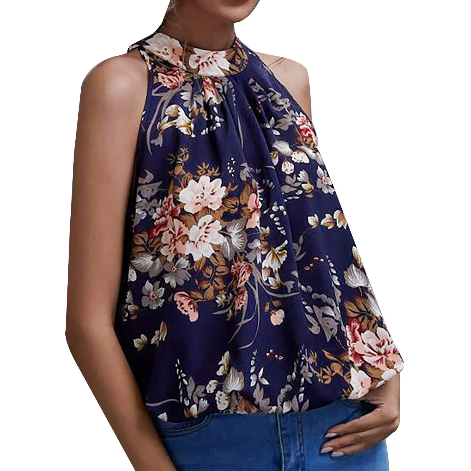Женская блузка с открытыми плечами и цветочным принтом без рукавов