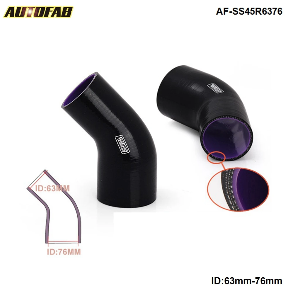 

2.5"-3" 63mm-76mm 45 Degree Silicone Elbow Reducer Tube Hose 4-Ply Black For Honda Accord 03-05 AF-SS45R6376