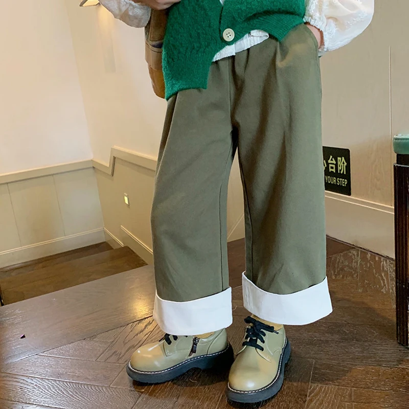 

Spring Autumn Girls Pants Baby Trousers Kids Pants For Toddler Children Pants Ins Contrast Color Wide Leg 2-9Y