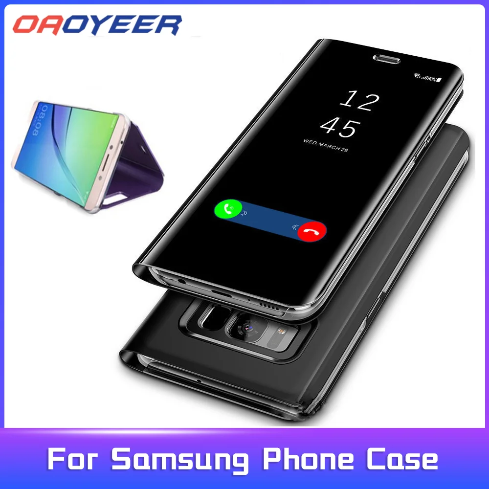 

For Samsung Series Mobile Phone Case A40 A50 A30 S8 S9 J4 J6 Suitable for Mirror Flip Plating Intelligent Protective Sleeve
