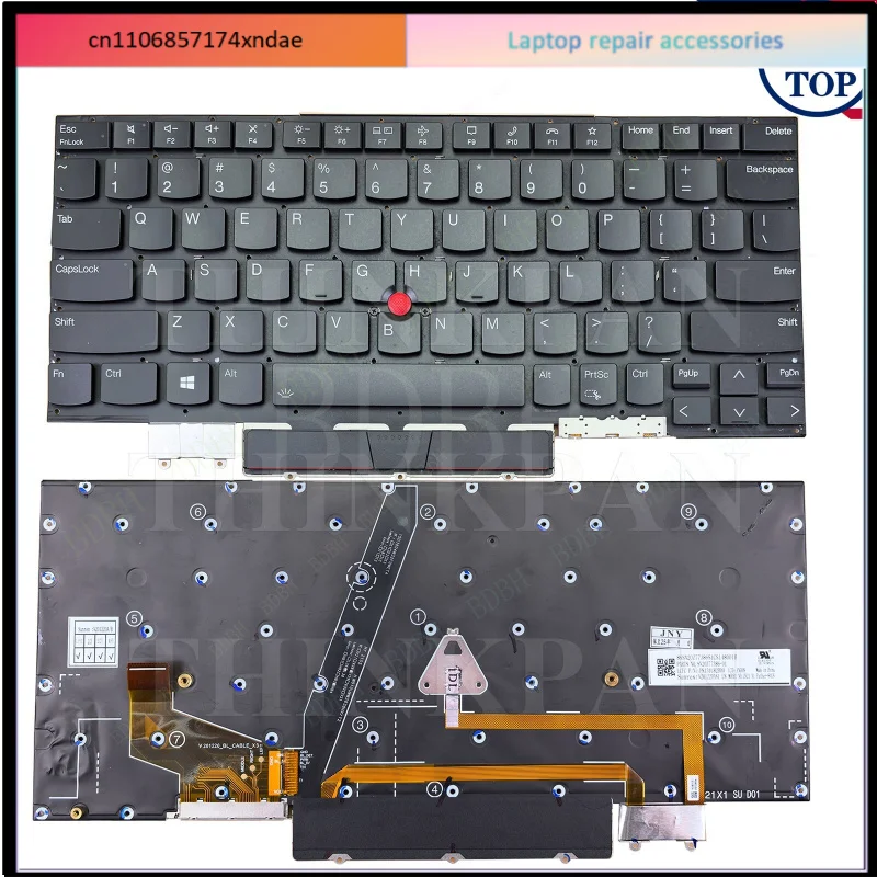 Фото Оригинальная американская клавиатура с подсветкой для Lenovo Thinkpad X1 Carbon 9-го поколения 2021 года, тип 20X №1