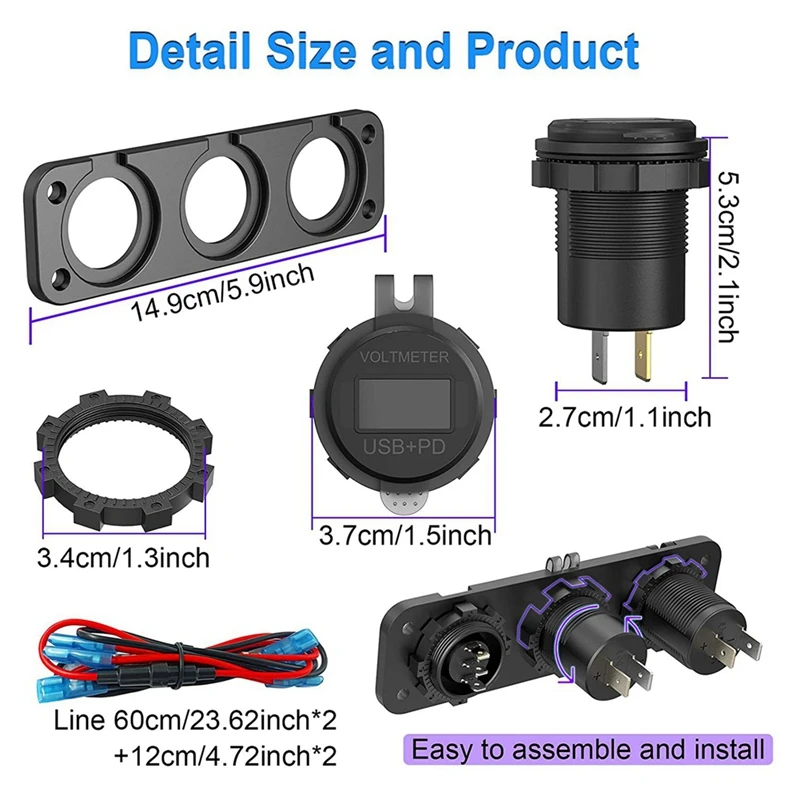 PD3.0 и QC3.0 USB автомобильное зарядное устройство/панель прикуривателя 12 В/24 В 200 Вт